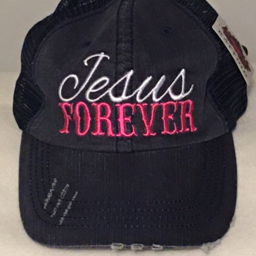 Distressed Denim JESUS FOREVER Baseball Cap NWT